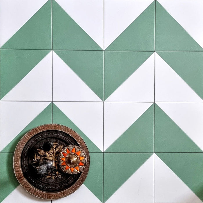 Harlequin Triangle Green Tile | Spanish Tile | 20cm x 20cm | R11 Matte Anti-Slip