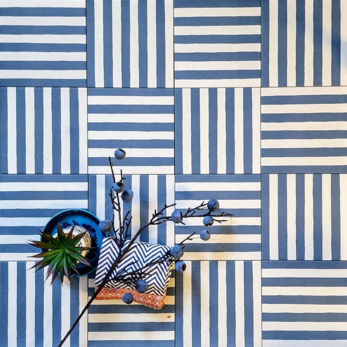 Pinstripes Blue Porcelain Anti-Slip 20cm x 20cm