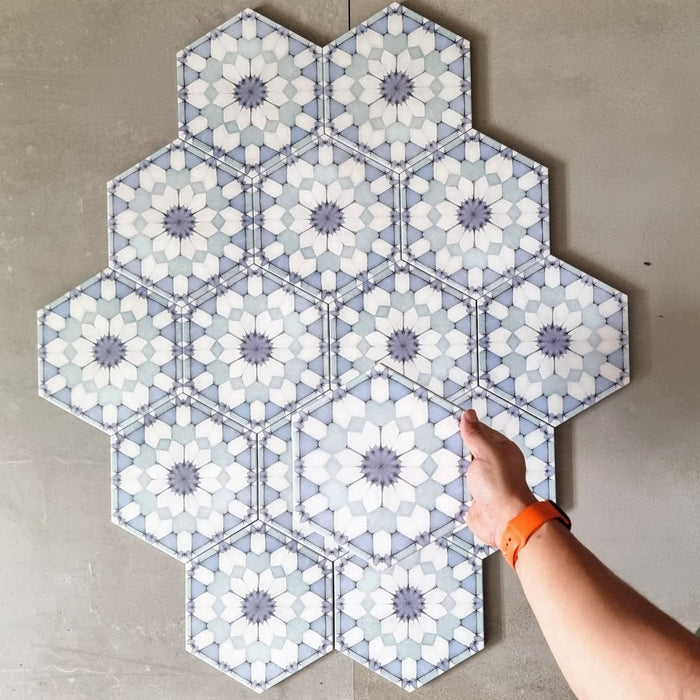 Medina Frost Blue | Hexagonal Tile | 18.7cm x 21.6cm