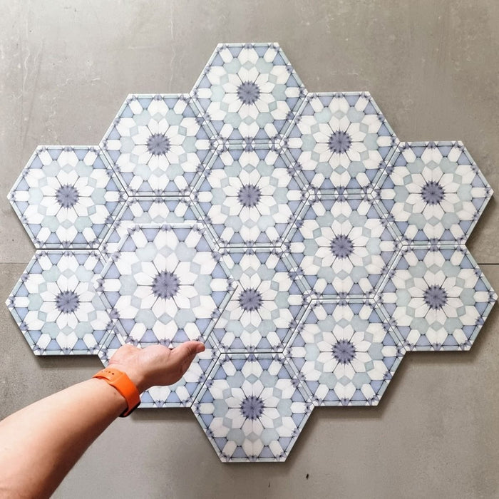 Medina Frost Blue | Hexagonal Tile | 18.7cm x 21.6cm