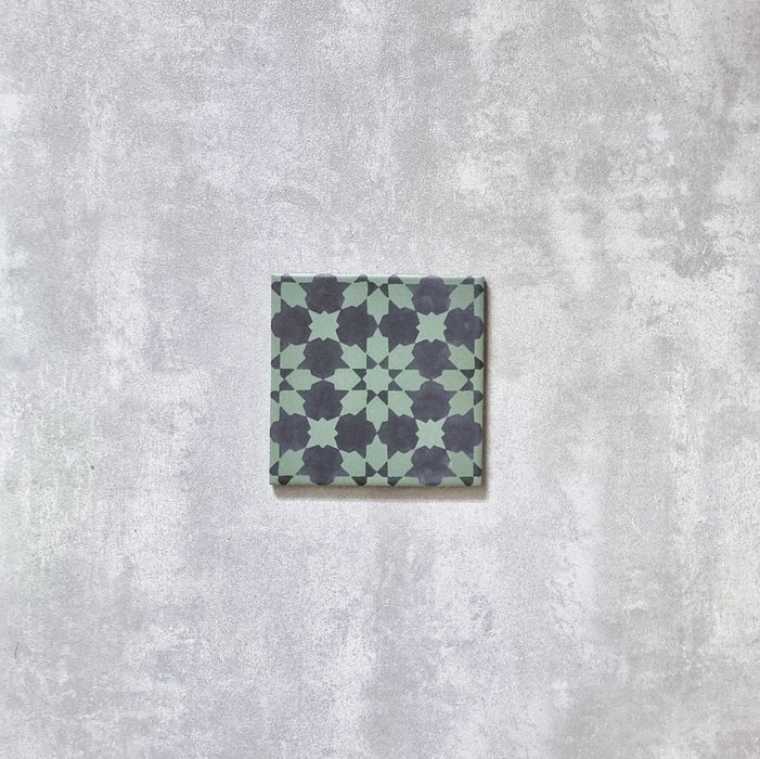 PRÓBKA CAŁEJ PŁYTKI Madeira Mini zielono-czarna Marokańska płytka 15 x 15cm