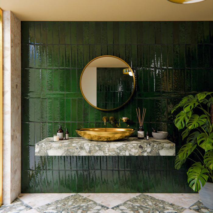 Nireobi Azulejo | Verde musgo brillante | 7,5 cm x 30 cm