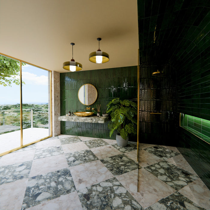 Nireobi Azulejo | Verde musgo brillante | 7,5 cm x 30 cm