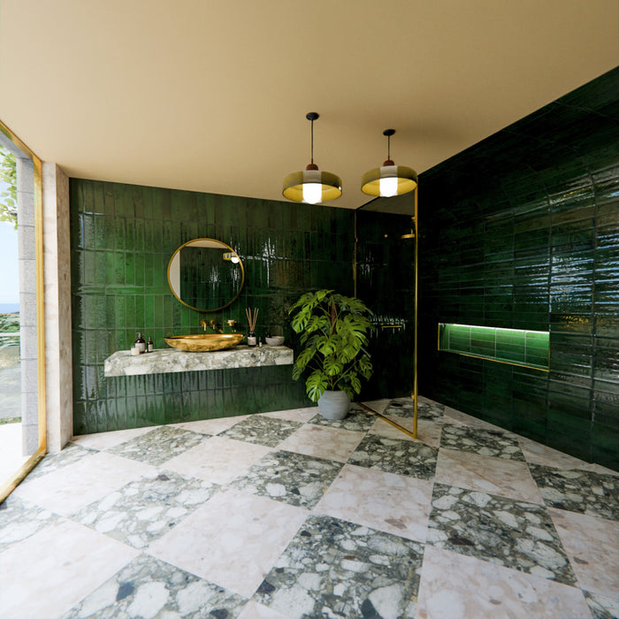 Nireobi Azulejo | Verde musgo brillante | 7,5 cm x 30 cm