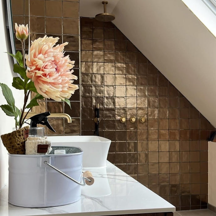 Vincia Quadrat Antik-Goldfliese | Craquelé-Wandfliese | 13cm x 13cm