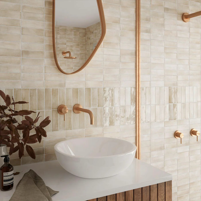 Atlas Cremig-Weiß Mini Ziegel MATT Fliese 5cm x 15cm