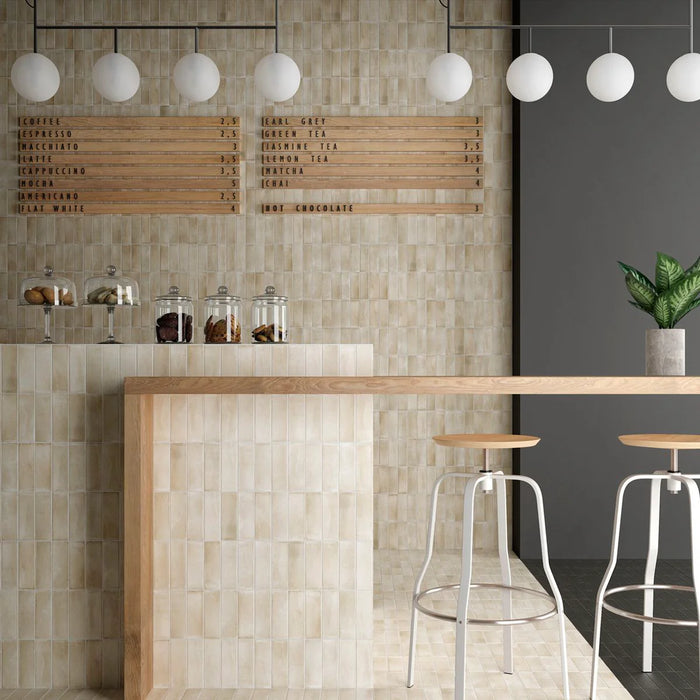 Atlas Cremig-Weiß Mini Ziegel MATT Fliese 5cm x 15cm