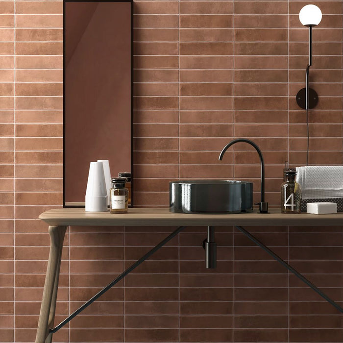 Munich Brick Cotto Terrakotta | 6cm x 24,6cm | Matte Wand- und Bodenfliesen