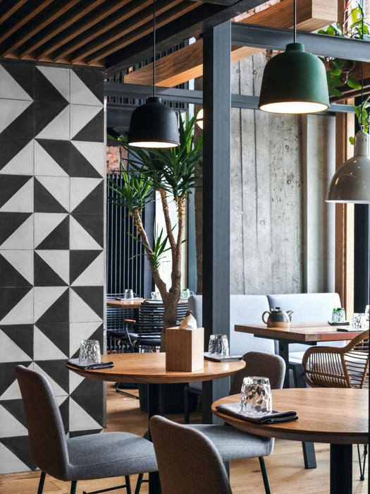 Harlequin Triangle Black | Spanish Tile | 20cm x 20cm | R11 Matte Anti-Slip