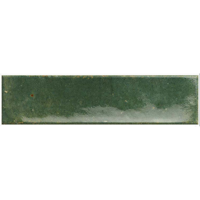 Elazar Brick Olive Green Glossy Wall Tiles 6cm x 25cm