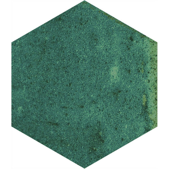 TELJES CSEMPE MINTA Elazar Olivazöld Hatszögletű Fényes Porcelán Fal- és Padlólap 11,8 cm x 10,2 cm