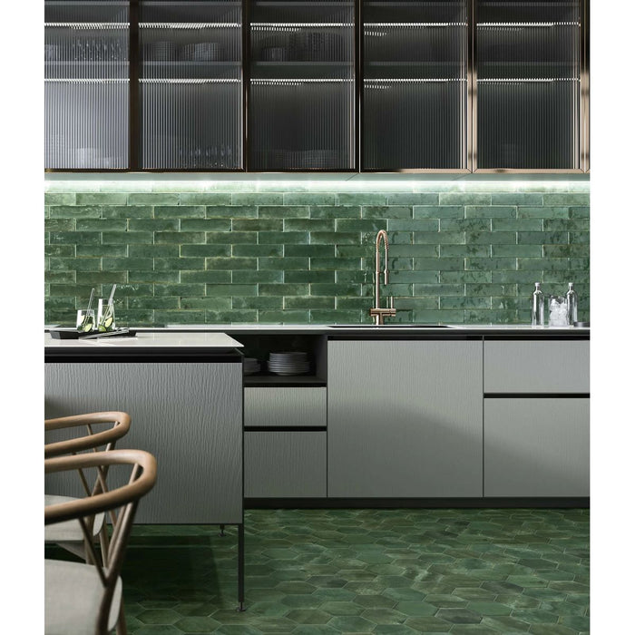 Elazar Hexagon Olive Green Matte Porcelain Wall and Floor Tiles 11.8cm x 10.2cm