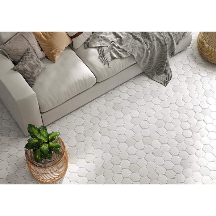 Elazar Hexagon Pearl White Matte Porcelain Wall and Floor Tiles 11.8cm x 10.2cm