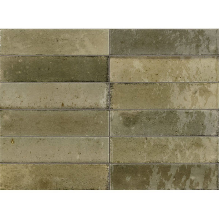 Elazar Brick Sage Green Glossy Wall Tiles 6cm x 25cm