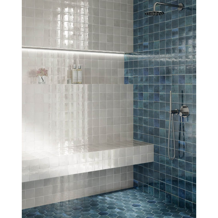 Elazar Square Blue Glossy Porcelain Wall and Floor Tiles 10cm x 10cm