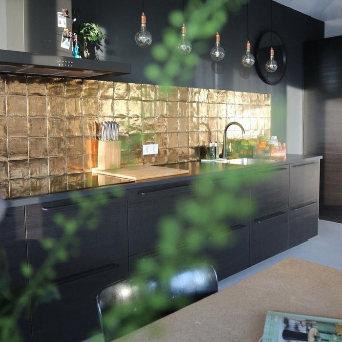 Vincia Quadrat Antik-Goldfliese | Craquelé-Wandfliese | 13cm x 13cm