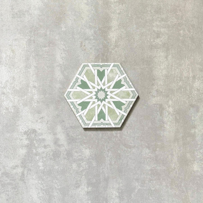 FULL TILE SAMPLE Hormuz Moroccan Verde Green Pattern Hexagon