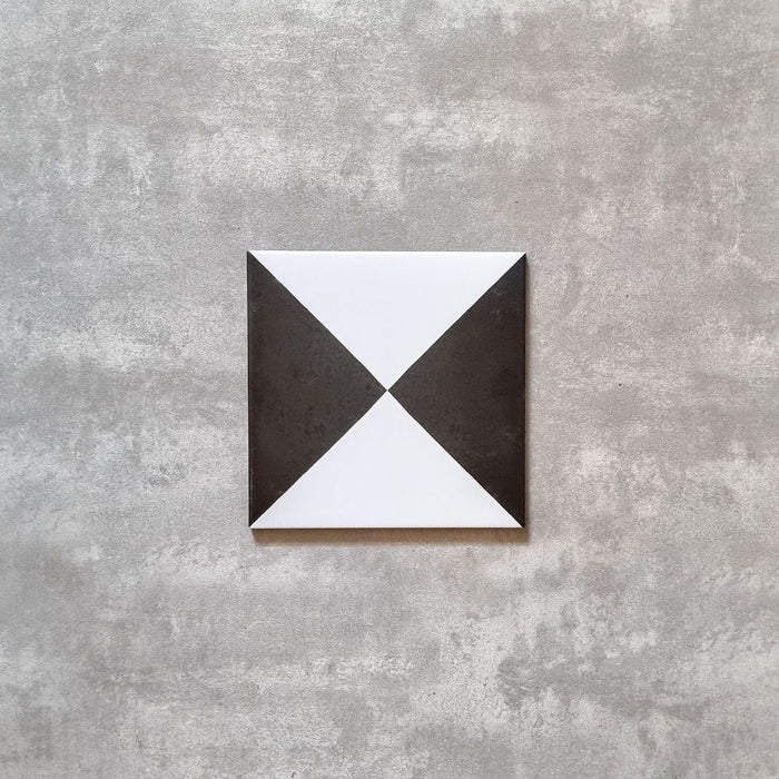 MUESTRA COMPLETA DE AZULEJOS Harlekin Viertel Negro y Blanco 20cm x 20cm