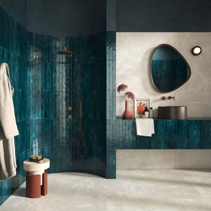 Maldives bleu paon brique brillante | 5cm x 40cm