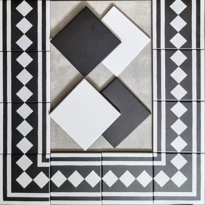 Manor MINI Monochrom Schwarz & Weiß Bordürenecke 15cm x 15cm