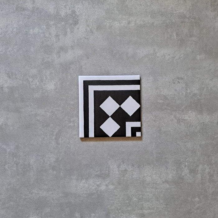 PRÓBKA CAŁEJ PŁYTKI Manor MINI Monochrom Czarny i Biały Narożnik Bordiury 15cm x 15cm