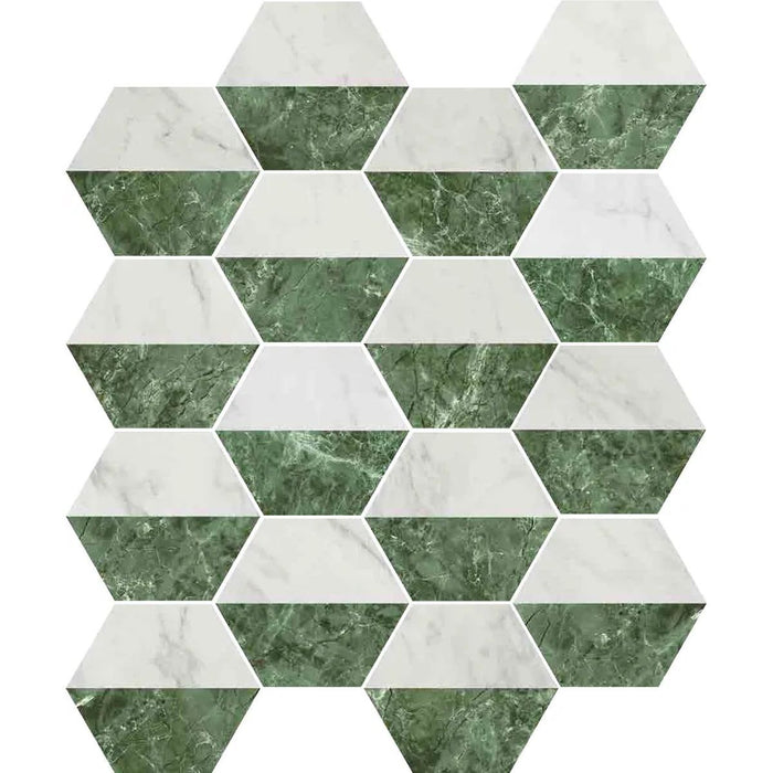 Roma White & Green Marble Decor Hexagon Matte Anti-Slip Porcelain Wall and Floor Tiles 15cm x 17.3cm