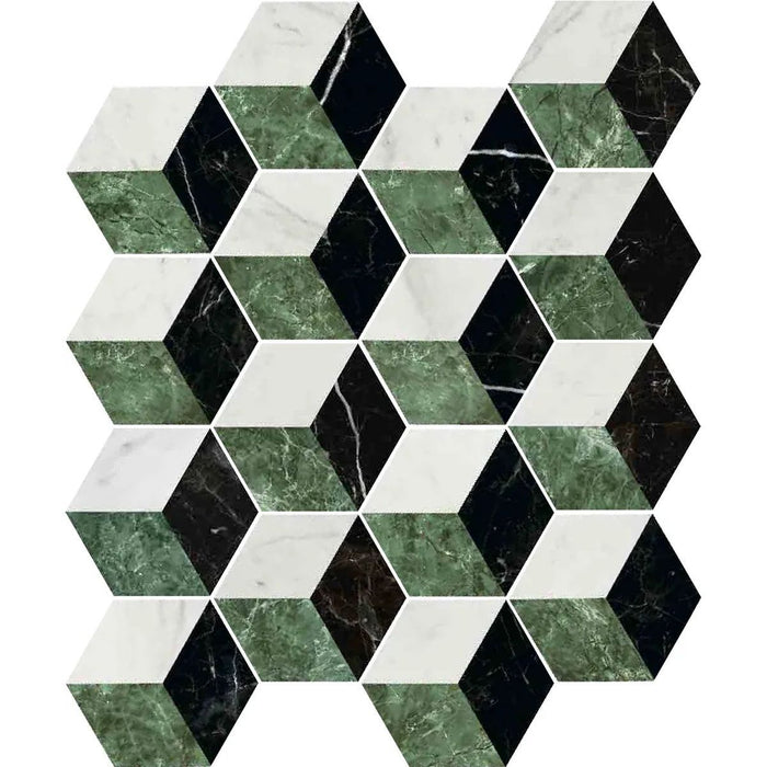 Roma Green Mix Marble Hexagon Matte Anti-Slip Porcelain Wall and Floor Tiles 15cm x 17.3cm