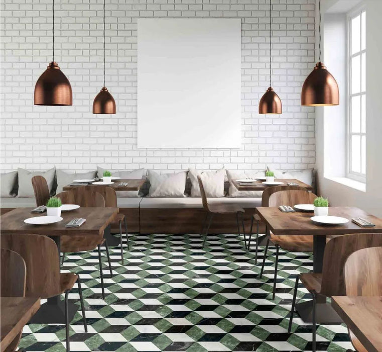 Roma Green Mix Marble Hexagon Matte Anti-Slip Porcelain Wall and Floor Tiles 15cm x 17.3cm