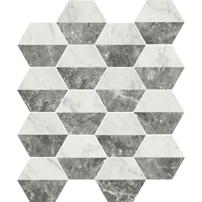 Roma White & Silver Grey Marble Decor Hexagon Matte Anti-Slip Porcelain Wall and Floor Tiles 15cm x 17.3cm