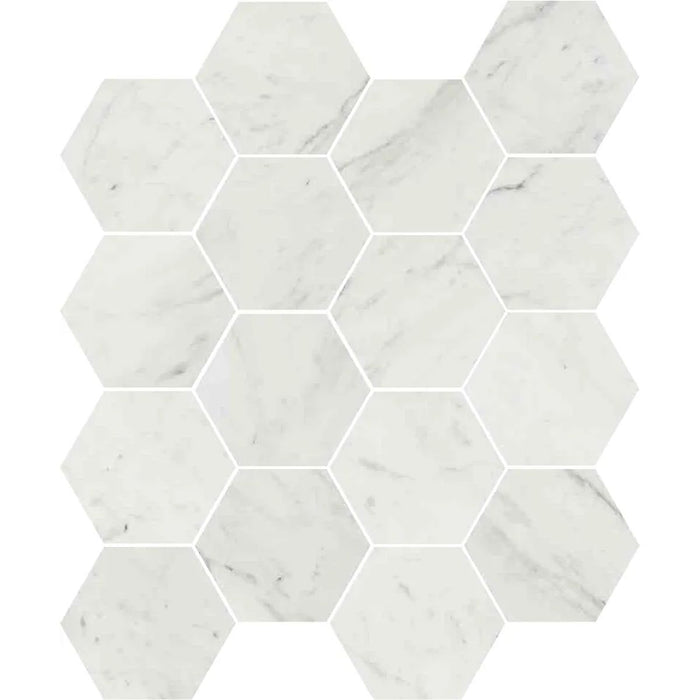 MUESTRA COMPLETA DE AZULEJO Roma Blanco Hexágono para pared y suelo de porcelana, mate, antideslizante, 15 cm x 17,3 cm
