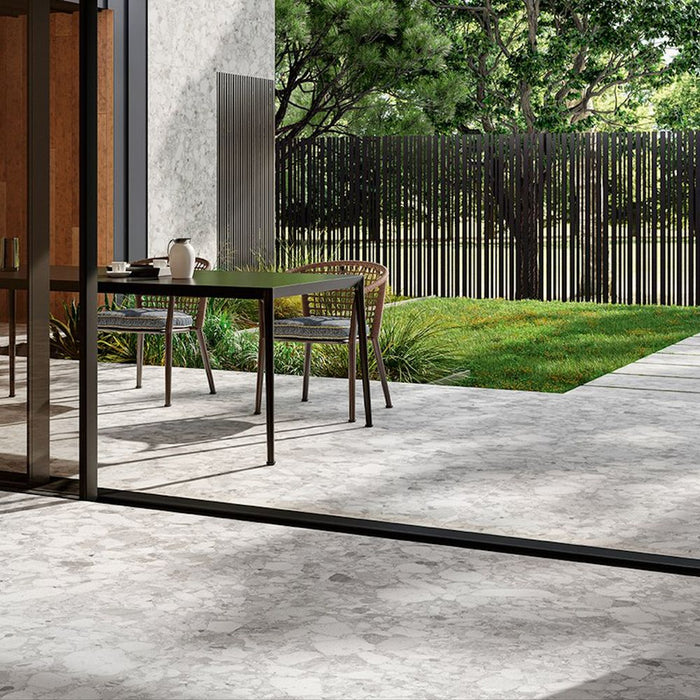 GESCHNITTENE FLIESENPROBE (Schnittstück ca. 15cm x 30cm) Venezianisch Perlgrau Matt | Terrazzofliese | 60cm x 120cm