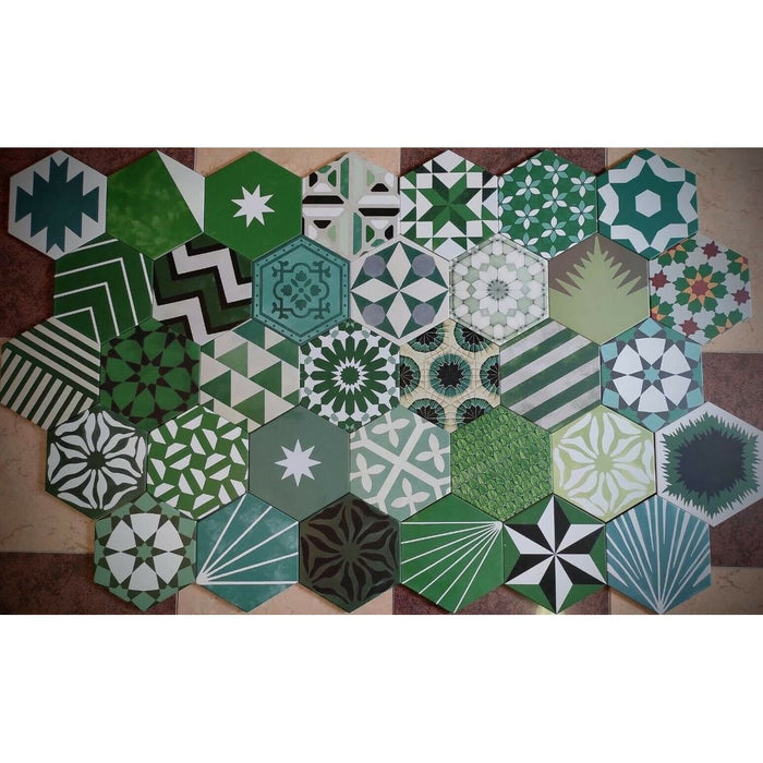 GANZE PRÓBKA PŁYTEK Fayrouz Verde Hexagon Patchwork 18.7cm x 21.6cm
